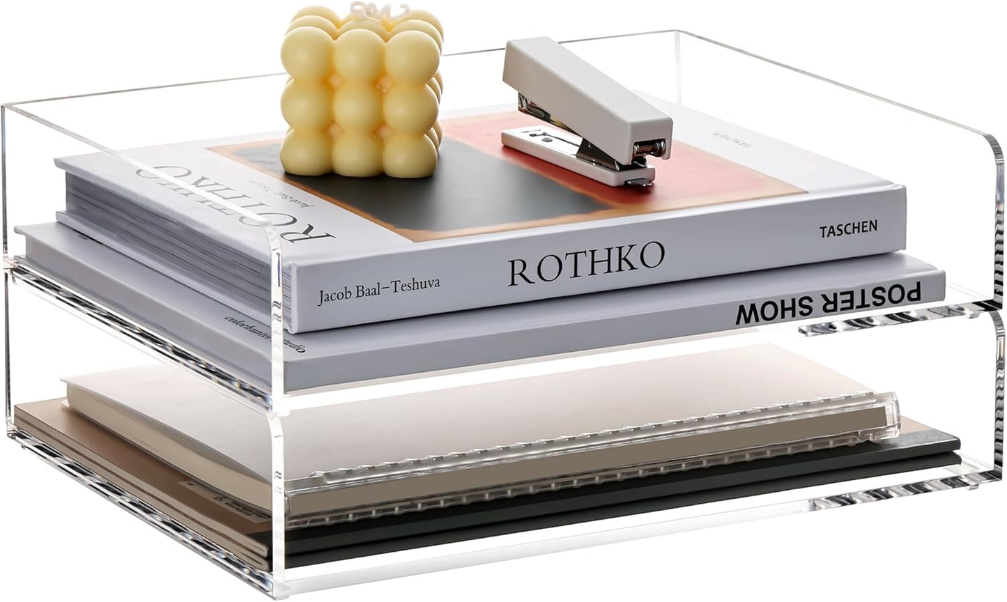 2 Stück Briefablage A4, Ablagefächer Stapelbar Dokumentenablage Querformat aus Acryl, Stabiler Schreibtisch Organizer
