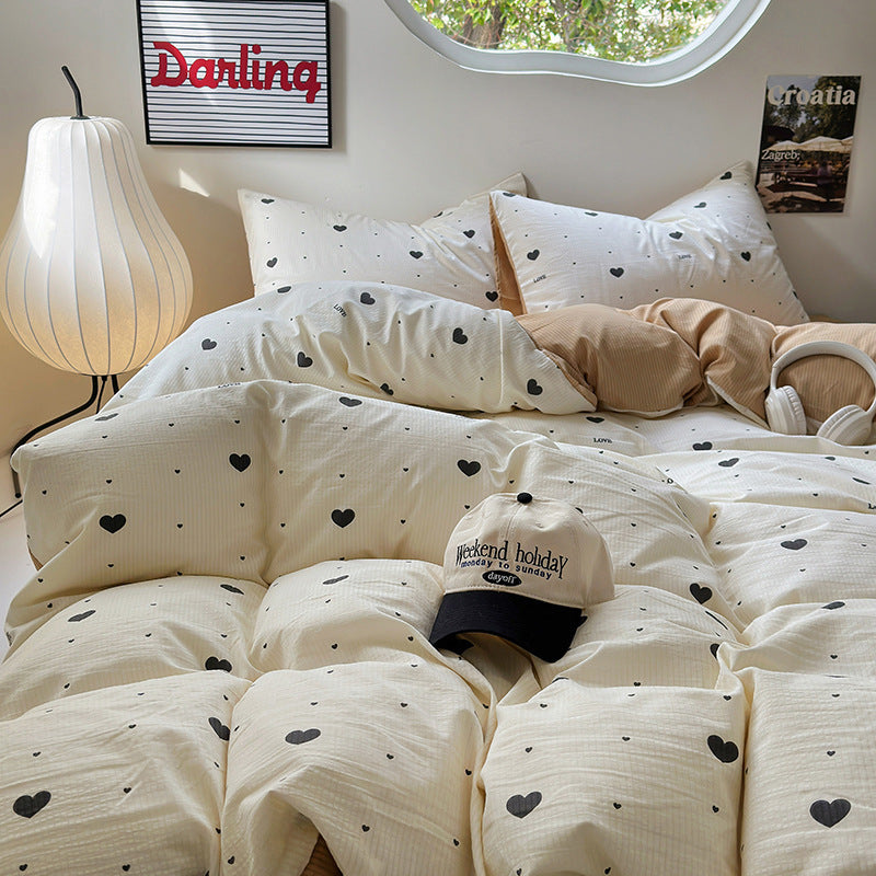 Dreiteiliges Bettwäscheset aus gewaschener und gebürsteter Chemiefaser