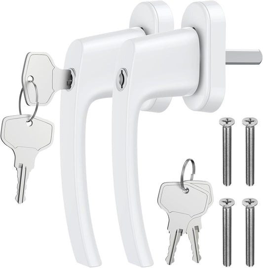 Paio Maniglia Bloccabile per Finestra con 4 Chiavi per Sicurezza Bambini 2PZ Maniglie per Porte Finestre a Battente con Serratura in Lega di Alluminio Mandrino 35mm - Bianco