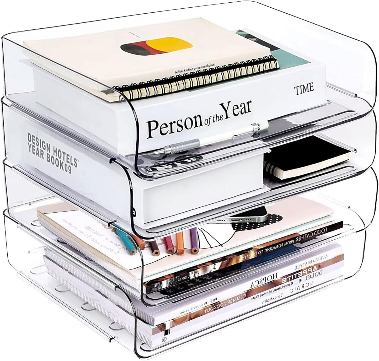 Greentainer 4-Stöckige Ablagekorb für A4, Dokumentenablage aus PET Kunststoff, Stapelbare Schreibtisch Organizer Briefkorb