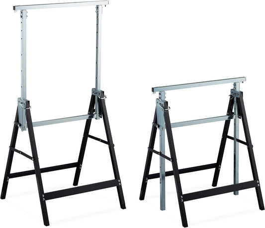 Cavalletto da Lavoro, Set da 2, Banco da Lavoro Resistente, max. 200kg, 80-130cm, Pieghevole, Nero-Argento