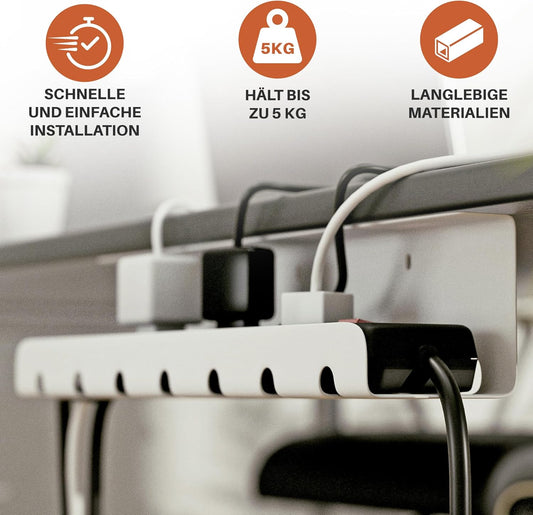 2er Set Kabelmanagement Schreibtisch Weiß – Kabelkanal ohne Bohren zum Kabel verstecken