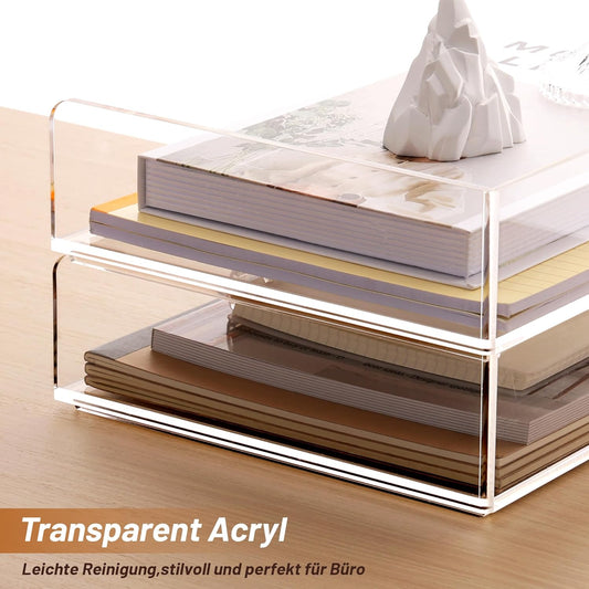 2 Stück Briefablage A4, Ablagefächer Stapelbar Dokumentenablage Querformat aus Acryl, Stabiler Schreibtisch Organizer